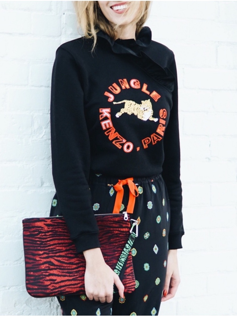 Kenzo X H&M Black Tiger Jungle Kenzo-Paris and Ruffled Silk Collar - M